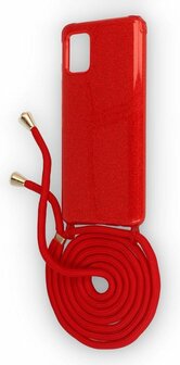 Samsung A51 Rood - Glitter Back Cover met Koord