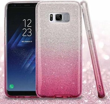 Samsung S8 - Glitter Back Cover - Roze &amp;amp; Zilver