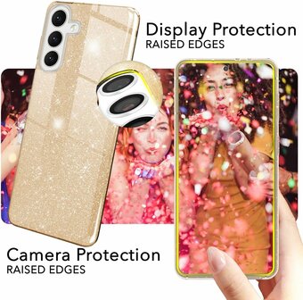 Samsung Galaxy A56 - Goud - Glitter Back Cover - 2x Glas