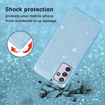 A55 - Blauw - 2X Glas - Glitter Back Cover