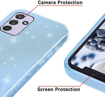 A55 - Blauw - 2X Glas - Glitter Back Cover