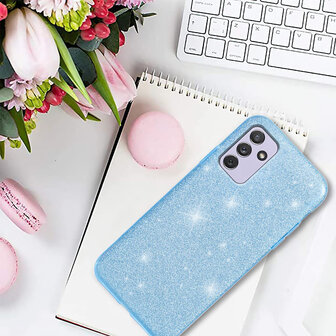 A55 - Blauw - 2X Glas - Glitter Back Cover