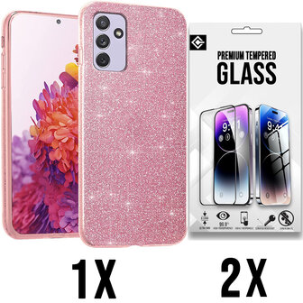 A55 - Roze - 2X Glas - Glitter Back Cover