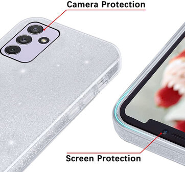 A55 - Zilver - 2X Glas - Glitter Back Cover