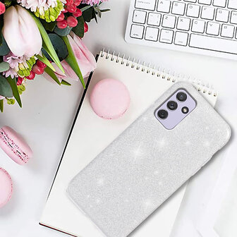 A55 - Zilver - 2X Glas - Glitter Back Cover