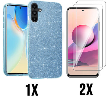 A14 - Glitter Back Cover &amp;amp; 2x Glas - Blauw