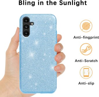 A14 - Glitter Back Cover &amp;amp; 2x Glas - Blauw