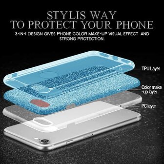 A14 - Glitter Back Cover &amp;amp; 2x Glas - Blauw