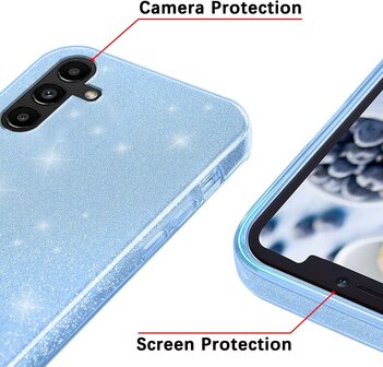 A14 - Glitter Back Cover &amp;amp; 2x Glas - Blauw