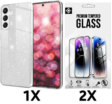 Samsung Galaxy A56 - Zilver - Glitter Back Cover - 2x Glas