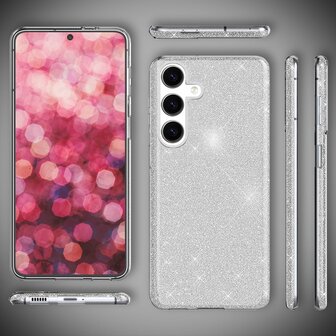 Samsung Galaxy A56 - Zilver - Glitter Back Cover - 2x Glas