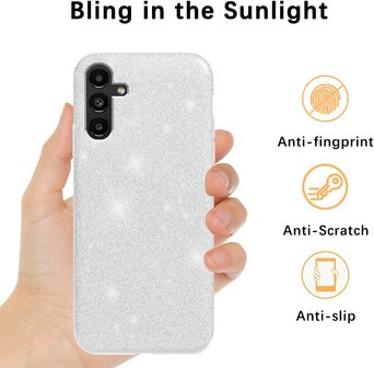 A14 - Glitter Back Cover &amp;amp; 2x Glas - Zilver