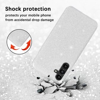 A14 - Glitter Back Cover &amp;amp; 2x Glas - Zilver