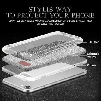 A14 - Glitter Back Cover &amp;amp; 2x Glas - Zilver