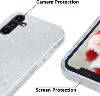 A14 - Glitter Back Cover &amp;amp; 2x Glas - Zilver