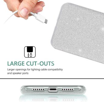 A14 - Glitter Back Cover &amp;amp; 2x Glas - Zilver