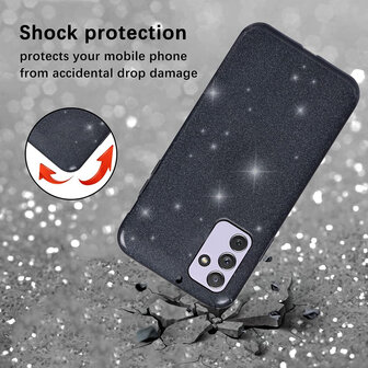 A55 - Zwart - 2X Glas - Glitter Back Cover
