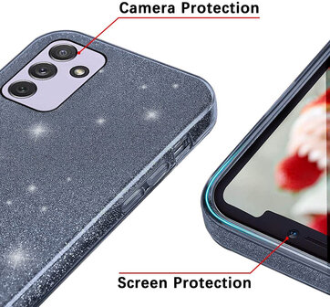 A55 - Zwart - 2X Glas - Glitter Back Cover