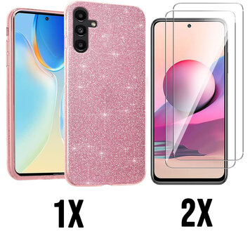 A14 - Glitter Back Cover &amp;amp; 2x Glas - Roze