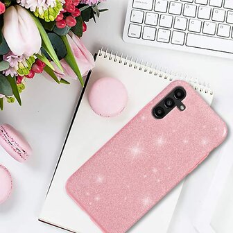 A14 - Glitter Back Cover &amp;amp; 2x Glas - Roze