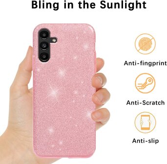 A14 - Glitter Back Cover &amp;amp; 2x Glas - Roze
