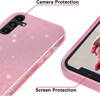 A14 - Glitter Back Cover &amp;amp; 2x Glas - Roze