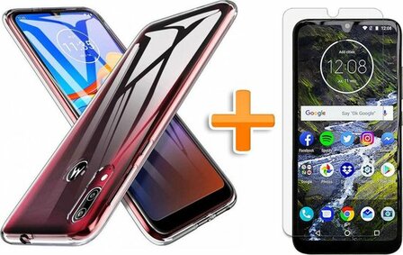 Moto E6 Plus - Back Cover &amp;amp; Glas - Transparant