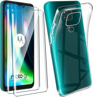 Moto G9 Play &amp;amp; E7 Plus - Back Cover &amp;amp; 2x Glas - Transparant