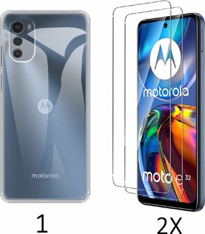 Moto E32 &amp;amp; E32S - Back Cover &amp;amp; 2x Glas - Transparant