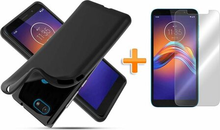Moto E6 Play - Back Cover &amp;amp; Glas - Zwart