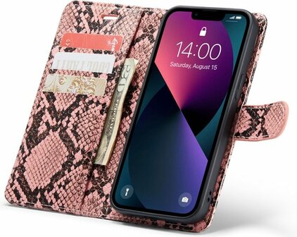 iPhone 13 Roze - 2 in 1 Slangen Book Case