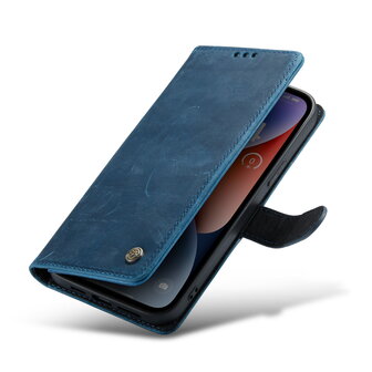 iPhone 14 Plus Blauw - Lederen Book Case