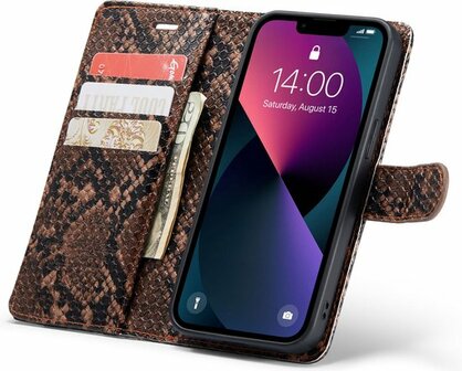 iPhone 13 Bruin - 2 in 1 Slangen Book Case