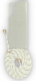 Samsung S21 Zilver - Glitter Back Cover met Koord