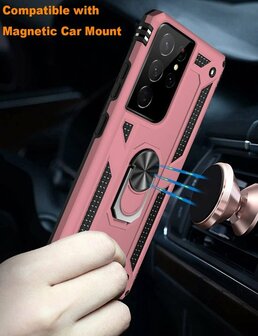 Samsung S22 Ultra Ros&eacute;goud - Armor met Kickstand Ring