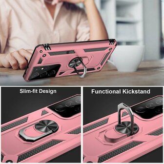 Samsung S22 Ultra Ros&eacute;goud - Armor met Kickstand Ring