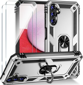 Samsung A54 Grijs &amp;amp; 2X Glas - Armor met Kickstand Ring