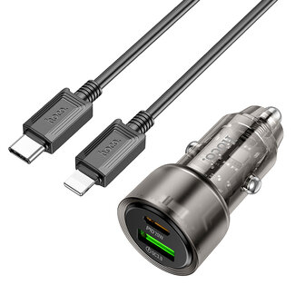 iPhone 5, 5s &amp;amp; SE - Type C naar Lightning Kabel (1 Meter) &amp;amp; Z52 Autolader - Zwart