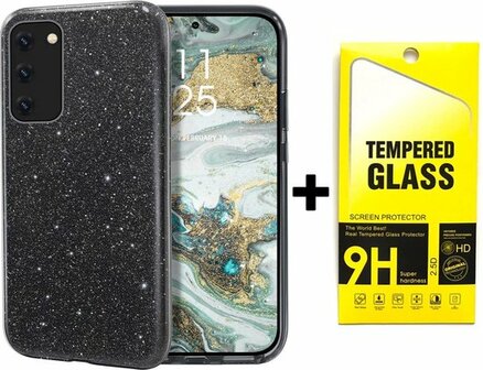 A32 5G - Glitter Back Cover &amp;amp; Glas - Zwart