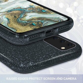 A32 5G - Glitter Back Cover &amp;amp; Glas - Zwart