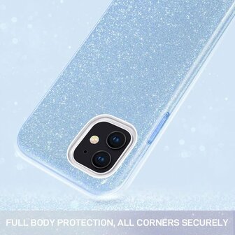 iPhone 12 Mini - Glitter Back Cover - Blauw