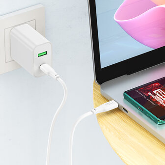 Samsung A54 - Type C Kabel (3+1 Meter) &amp;amp; Stekker (N27) - 20W - Wit