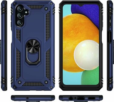 Samsung M23 Blauw &amp;amp; 2X Glas - Armor met Kickstand Ring