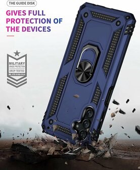 Samsung M23 Blauw &amp;amp; 2X Glas - Armor met Kickstand Ring