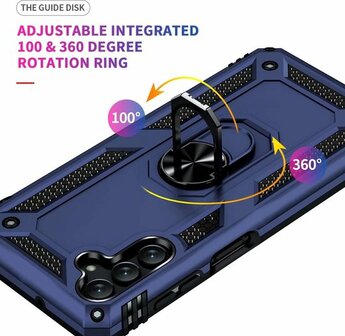 Samsung M23 Blauw &amp;amp; 2X Glas - Armor met Kickstand Ring