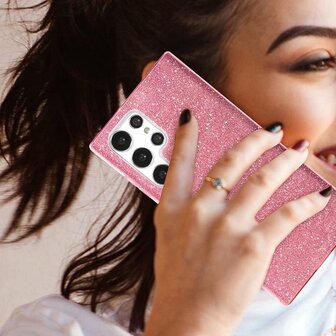 Samsung S22 Ultra - Glitter Back Cover - Roze