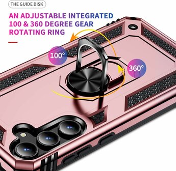 Samsung A55 - Rosegoud - 2X Glas - Armor met Kickstand Ring
