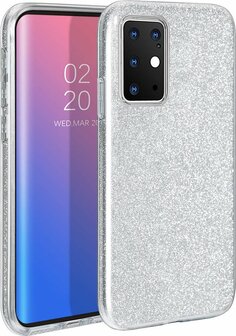Samsung S20 Plus - Siliconen - Glitter Back Cover - Zilver