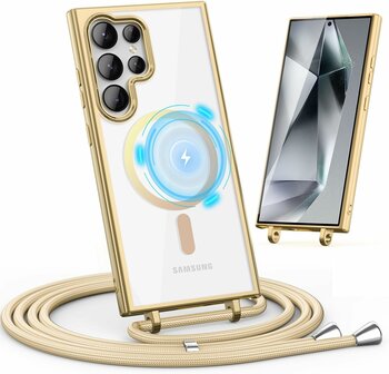 Samsung S25 Ultra - Goud - MagSafe TPU met Koord &amp;amp; Glas