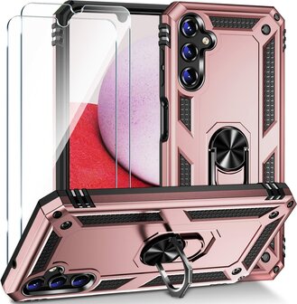 Samsung A54 Ros&eacute;goud &amp;amp; 2X Glas - Armor met Kickstand Ring